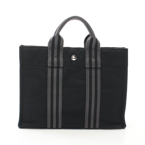 HERMES Fourre-tout PM Tote Bag canvas Black Gray Used SHW