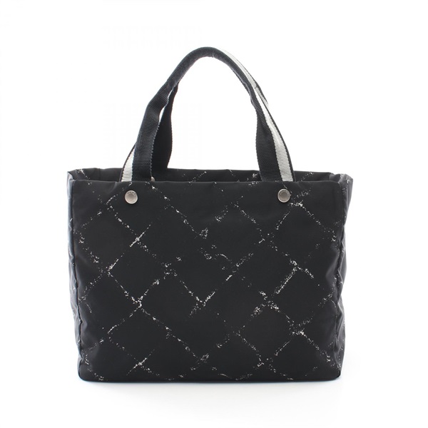 CHANEL Old travel line Tote Hand Bag A11833 Nylon Black White Used Women CC Coco