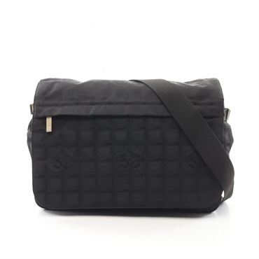 CHANEL New travel line Shoulder Bag A29348 leather Nylon canvas Black Used GHW