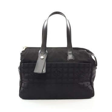 CHANEL New travel line Hand bag A20525 leather Nylon canvas Black Used Women CC