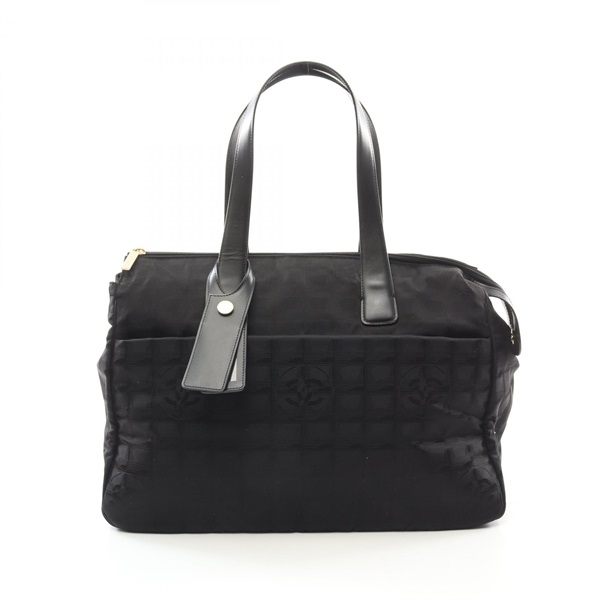 CHANEL New travel line Hand bag A20525 leather Nylon canvas Black Used Women CC