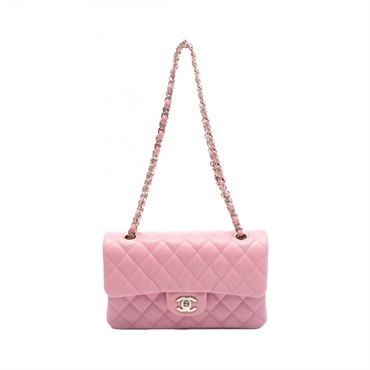 CHANEL Matelasse W flap Chain Shoulder Bag A01113 leather Pink Used Women GHW CC