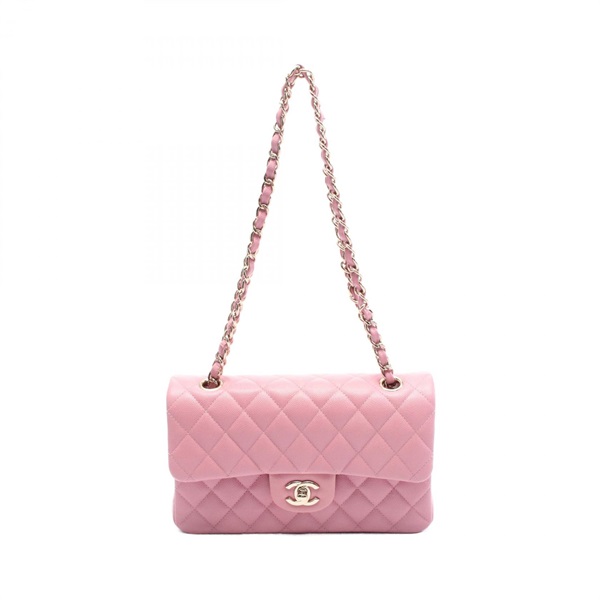 CHANEL Matelasse W flap Chain Shoulder Bag A01113 leather Pink Used Women GHW CC