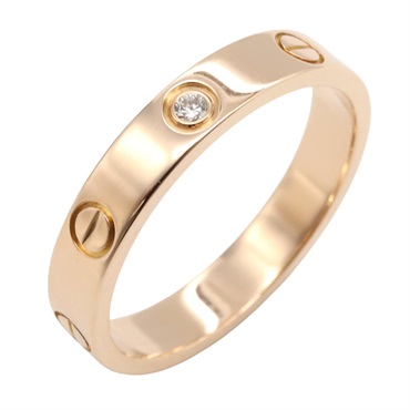 CARTIER Mini love ring 1P Diamond 18KPG Pink Rose Gold Used US size 8 #57 unisex