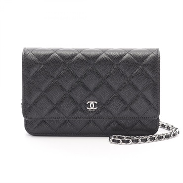 CHANEL Matelasse Chain Shoulder Bag wallet AP0250 Calfskin Black Used Women SHW