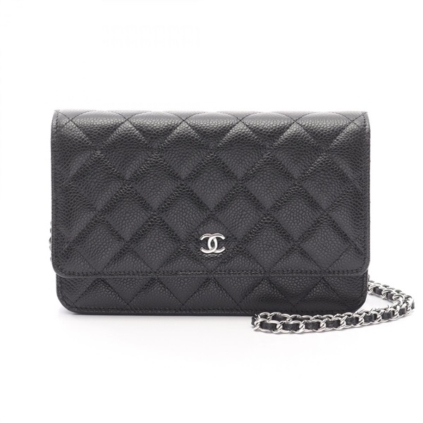 CHANEL Matelasse Chain Shoulder Bag wallet AP0250 Calfskin Black Used Women SHW