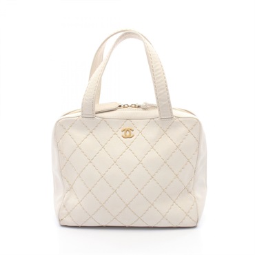 CHANEL Wild stitch Handbag A14693 leather White Used Women GHW COCO CC