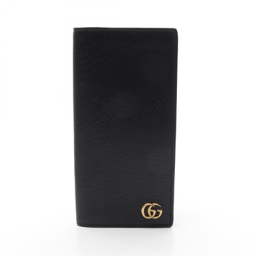GUCCI GG Marmont Logo Bi-fold Purse Wallet 459133 Leather Black Used Women GHW