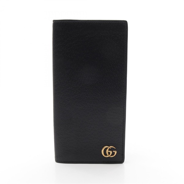 GUCCI GG Marmont Logo Bi-fold Purse Wallet 459133 Leather Black Used Women GHW