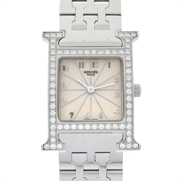 HERMES H watch diamond bezel Wrist Watch HH1.230 Quartz SS Used Women