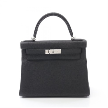 HERMES Kelly 28 Hand shoulder bag W inside stitched Togo leather Black SHW
