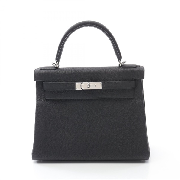 HERMES Kelly 28 Hand shoulder bag W inside stitched Togo leather Black SHW