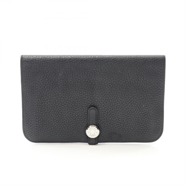 HERMES Dogon GM Bifold long purse wallet T Togo leather Black Used SHW