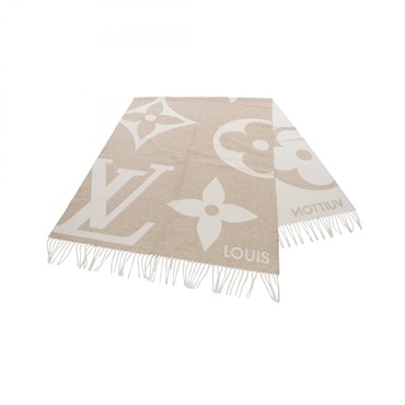 LOUIS VUITTON The Ultimate Shine Scarf M77855 silk cashmere Beige monogram Used
