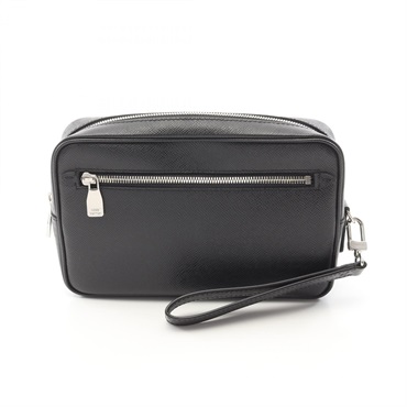 LOUIS VUITTON Pochette Kasai clutch bag M33424 Taiga leather Black Used mens LV