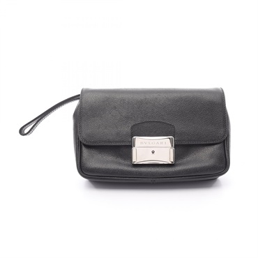 BVLGARI Business clutch bag leather Black Used mens SHW logo