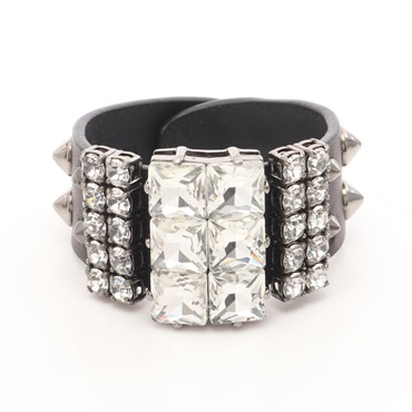 Miu Miu Studs Bracelet 5AJM74 leather Rhinestone Used Women
