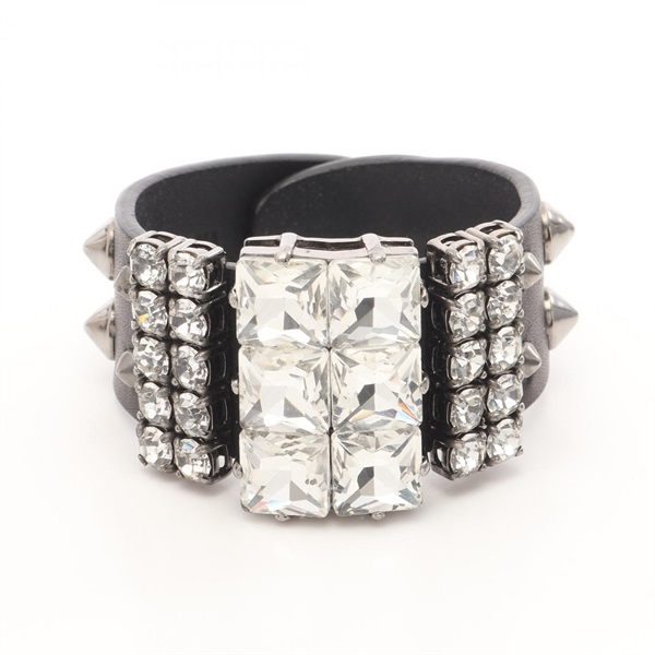 Miu Miu Studs Bracelet 5AJM74 leather Rhinestone Used Women