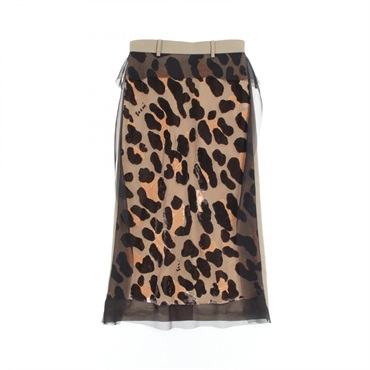 Sacai Tulle Panel Skirt 22-06134 Wool Polyester Khaki Beige Black #1 Used Women