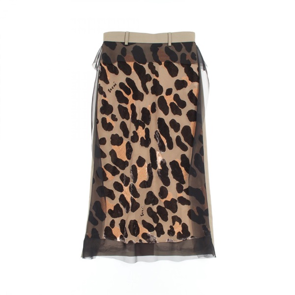 Sacai Tulle Panel Skirt 22-06134 Wool Polyester Khaki Beige Black #1 Used Women