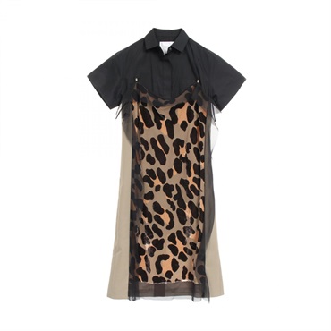 Sacai Tulle Panel Dress 22-06133 Cotton Polyester Black Beige #1 Used Women