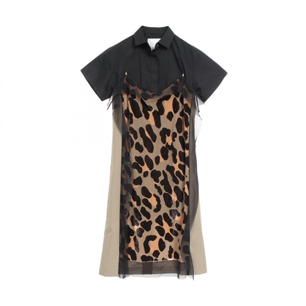 Sacai Tulle Panel Dress 22-06133 Cotton Polyester Black Beige #1 Used Women