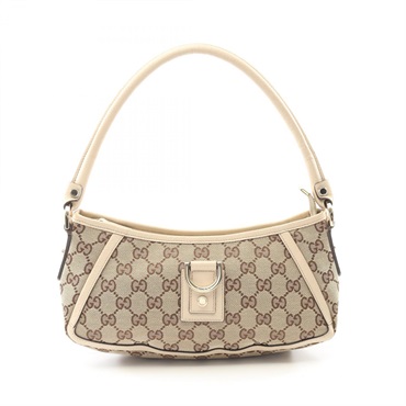 GUCCI Abbey GG Canvas Shoulder Bag Pochette 130939 Leather Beige Used Women