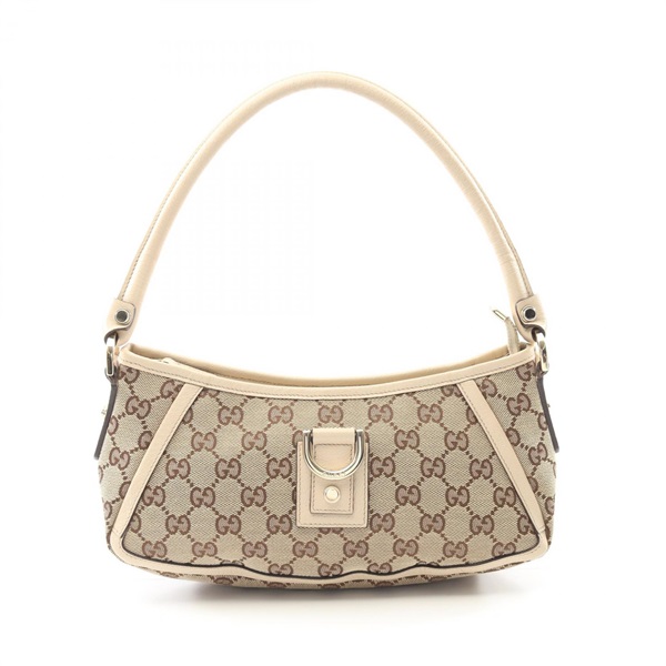 GUCCI Abbey GG Canvas Shoulder Bag Pochette 130939 Leather Beige Used Women