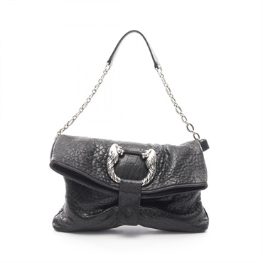 BVLGARI Leoni Chain Shoulder Bag Leather Black Used Women