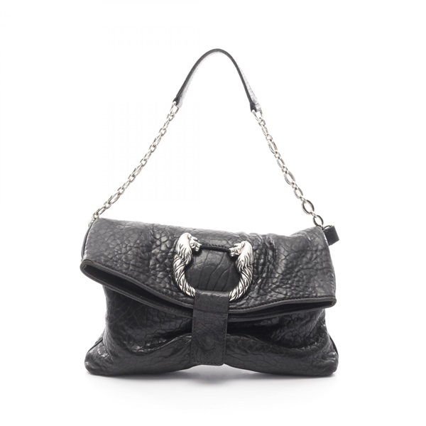 BVLGARI Leoni Chain Shoulder Bag Leather Black Used Women