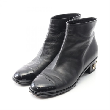 CHANEL CC Logo Camelia Boots G33264 Leather Black Size 40 Used Women