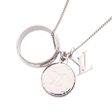 LOUIS VUITTON Ring Monogram Pendant Necklace Stainless Steel Used Unisex LV