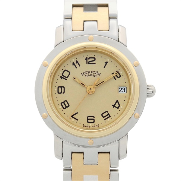 HERMES Clipper Wrist Watch CL4.220 Quartz Gold Plated Stainless Steel Used Women