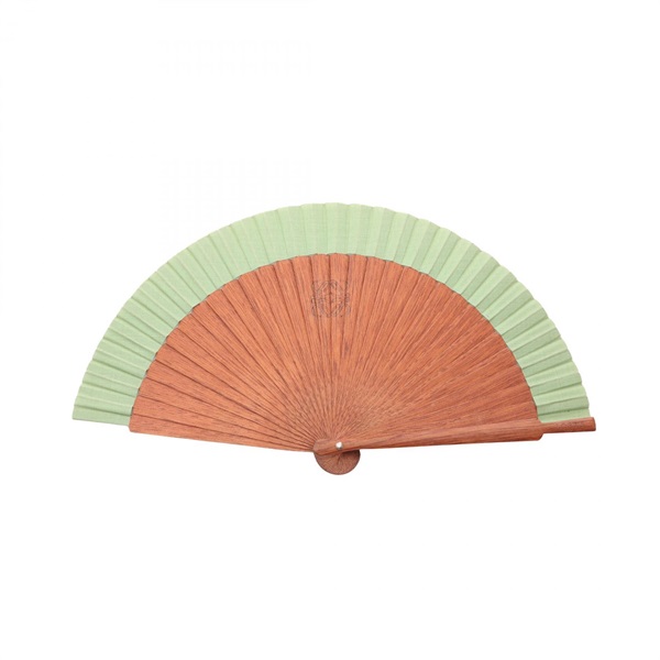 LOEWE Anagram Folding Fan Wood Fabric Brown Green Used Women