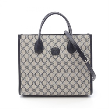 GUCCI GG Supreme 2Way Shoulder Tote Bag 659983 Canvas Leather Beige Navy Used
