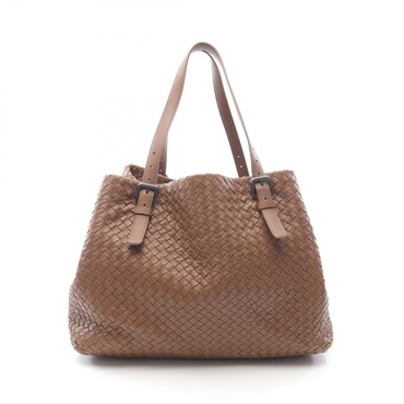 BOTTEGA VENETA Intrecciato Shoulder Tote Bag Lambskin Brown Used Women
