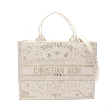 Christian Dior BOOK TOTE Medium 2Way Shoulder Bag Canvas Leather White Used