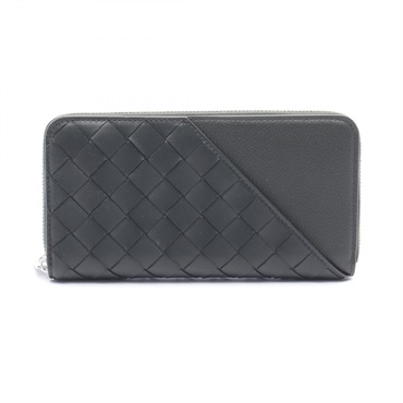 BOTTEGA VENETA Intrecciato Diagonal Around Long Wallet leather Black Used BV