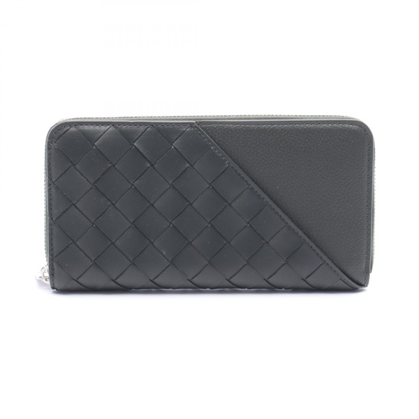 BOTTEGA VENETA Intrecciato Diagonal Around Long Wallet leather Black Used BV