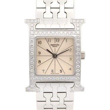 HERMES H Watch Bezel Diamond Wrist Watch HH1.230 Quartz SS Used Women