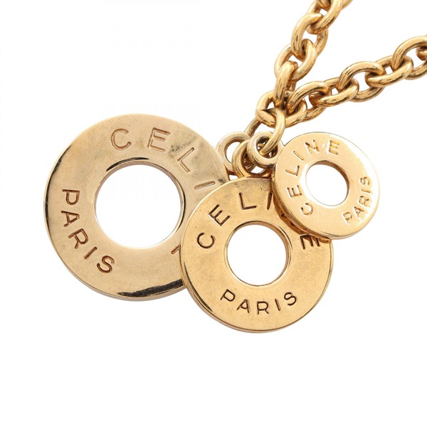 CELINE Circle logo charms Necklace pendant Gold Plated Used