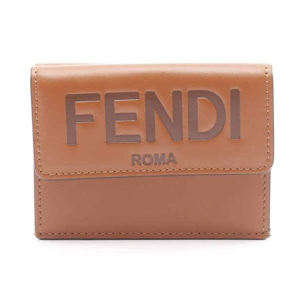 FENDI Tri-fold wallet Logo 8M0395 leather Brown Used Women