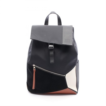 LOEWE PUZZLE Rucksack Backpack bag 33580Z54 Nylon leather Suede Black Brown used