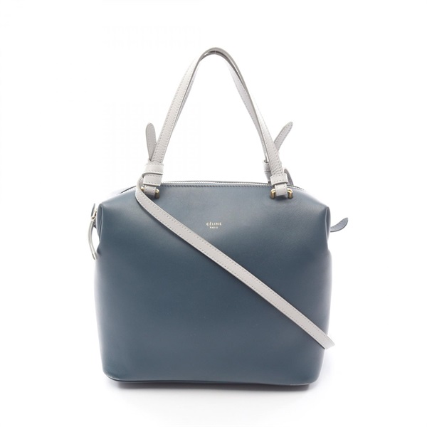CELINE Small soft cube Shoulder crossbody Bag leather Blue Gray Used Women