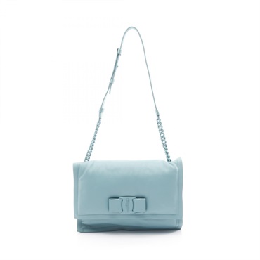 Salvatore Ferragamo Viva Bow Vara Ribbon chain Shoulder Bag leather Green blue