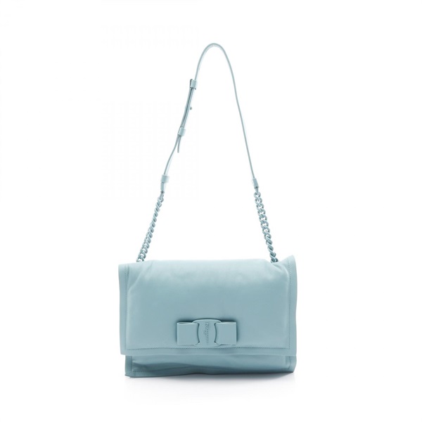 Salvatore Ferragamo Viva Bow Vara Ribbon chain Shoulder Bag leather Green blue