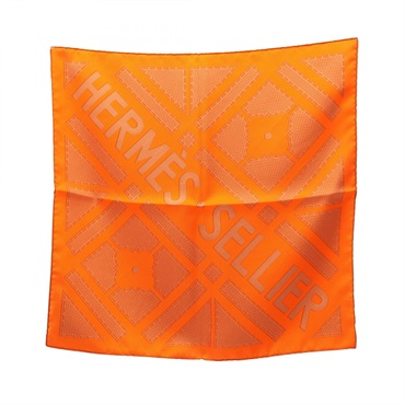 HERMES Petit Carre 45 Hermes Sellier Scarf silk Orange Used Women