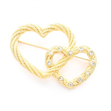 Christian Dior Brooch pin Gold Plated Rhinestone heart Clear Used Women CD