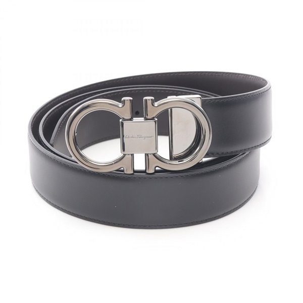 Salvatore Ferragamo Gancini Belt Leather Black #110 Used Mens
