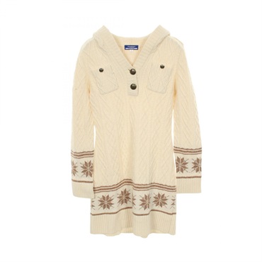 BURBERRY BLUE LABEL Hooded Dress Knitwear #38 wool acrylic White Brown Used